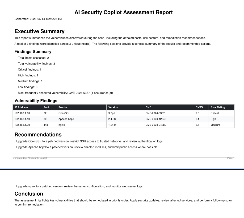 Generated PDF security assessment report preview